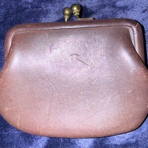 Coach Brown Leather Kiss-Lock Coin Purse with Brass Hardware